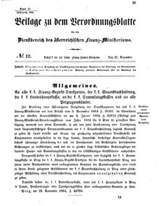 Verordnungsblatt für den Dienstbereich des K.K. Finanzministeriums für die im Reichsrate vertretenen Königreiche und Länder 18641227 Seite: 1