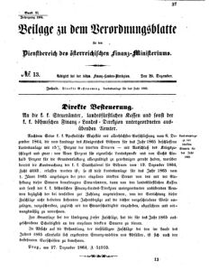 Verordnungsblatt für den Dienstbereich des K.K. Finanzministeriums für die im Reichsrate vertretenen Königreiche und Länder 18641229 Seite: 1