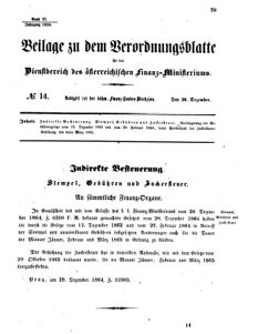 Verordnungsblatt für den Dienstbereich des K.K. Finanzministeriums für die im Reichsrate vertretenen Königreiche und Länder 18641230 Seite: 1