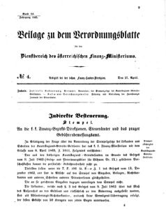 Verordnungsblatt für den Dienstbereich des K.K. Finanzministeriums für die im Reichsrate vertretenen Königreiche und Länder 18650427 Seite: 1