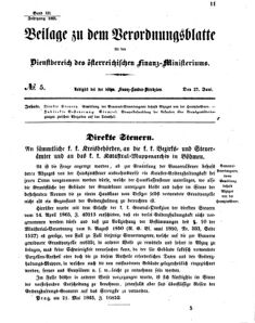 Verordnungsblatt für den Dienstbereich des K.K. Finanzministeriums für die im Reichsrate vertretenen Königreiche und Länder 18650627 Seite: 1