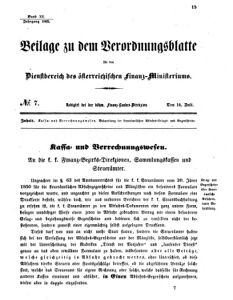 Verordnungsblatt für den Dienstbereich des K.K. Finanzministeriums für die im Reichsrate vertretenen Königreiche und Länder 18650714 Seite: 1