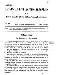 Verordnungsblatt für den Dienstbereich des K.K. Finanzministeriums für die im Reichsrate vertretenen Königreiche und Länder 18650909 Seite: 1