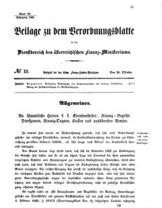 Verordnungsblatt für den Dienstbereich des K.K. Finanzministeriums für die im Reichsrate vertretenen Königreiche und Länder 18651020 Seite: 1