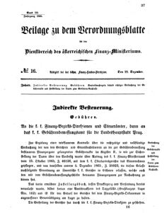 Verordnungsblatt für den Dienstbereich des K.K. Finanzministeriums für die im Reichsrate vertretenen Königreiche und Länder 18651222 Seite: 1