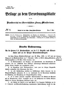 Verordnungsblatt für den Dienstbereich des K.K. Finanzministeriums für die im Reichsrate vertretenen Königreiche und Länder 18660507 Seite: 1