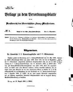 Verordnungsblatt für den Dienstbereich des K.K. Finanzministeriums für die im Reichsrate vertretenen Königreiche und Länder 18660911 Seite: 1