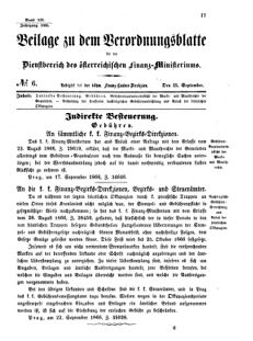 Verordnungsblatt für den Dienstbereich des K.K. Finanzministeriums für die im Reichsrate vertretenen Königreiche und Länder 18660925 Seite: 1