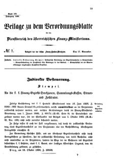 Verordnungsblatt für den Dienstbereich des K.K. Finanzministeriums für die im Reichsrate vertretenen Königreiche und Länder 18661117 Seite: 1