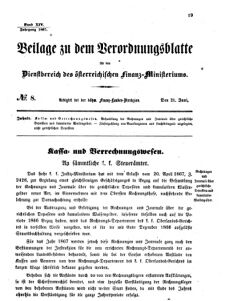 Verordnungsblatt für den Dienstbereich des K.K. Finanzministeriums für die im Reichsrate vertretenen Königreiche und Länder 18670621 Seite: 1