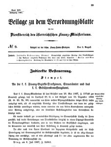 Verordnungsblatt für den Dienstbereich des K.K. Finanzministeriums für die im Reichsrate vertretenen Königreiche und Länder 18670802 Seite: 1