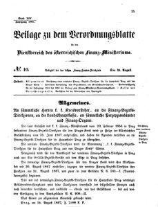 Verordnungsblatt für den Dienstbereich des K.K. Finanzministeriums für die im Reichsrate vertretenen Königreiche und Länder 18670820 Seite: 1