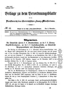 Verordnungsblatt für den Dienstbereich des K.K. Finanzministeriums für die im Reichsrate vertretenen Königreiche und Länder 18671108 Seite: 1