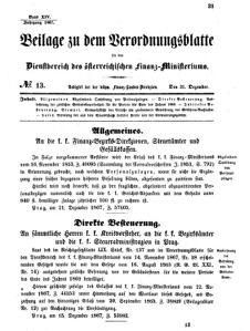 Verordnungsblatt für den Dienstbereich des K.K. Finanzministeriums für die im Reichsrate vertretenen Königreiche und Länder 18671231 Seite: 1