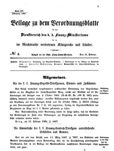 Verordnungsblatt für den Dienstbereich des K.K. Finanzministeriums für die im Reichsrate vertretenen Königreiche und Länder 18680218 Seite: 1