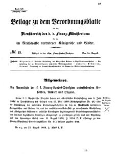 Verordnungsblatt für den Dienstbereich des K.K. Finanzministeriums für die im Reichsrate vertretenen Königreiche und Länder 18680824 Seite: 1