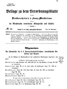 Verordnungsblatt für den Dienstbereich des K.K. Finanzministeriums für die im Reichsrate vertretenen Königreiche und Länder 18681128 Seite: 1