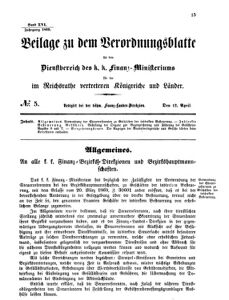 Verordnungsblatt für den Dienstbereich des K.K. Finanzministeriums für die im Reichsrate vertretenen Königreiche und Länder 18690412 Seite: 1