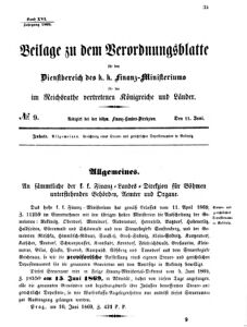 Verordnungsblatt für den Dienstbereich des K.K. Finanzministeriums für die im Reichsrate vertretenen Königreiche und Länder 18690611 Seite: 1