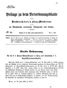 Verordnungsblatt für den Dienstbereich des K.K. Finanzministeriums für die im Reichsrate vertretenen Königreiche und Länder 18690701 Seite: 1