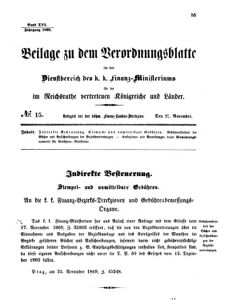 Verordnungsblatt für den Dienstbereich des K.K. Finanzministeriums für die im Reichsrate vertretenen Königreiche und Länder 18691127 Seite: 1