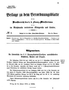 Verordnungsblatt für den Dienstbereich des K.K. Finanzministeriums für die im Reichsrate vertretenen Königreiche und Länder 18700124 Seite: 1