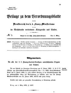 Verordnungsblatt für den Dienstbereich des K.K. Finanzministeriums für die im Reichsrate vertretenen Königreiche und Länder 18700317 Seite: 1