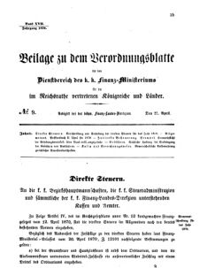 Verordnungsblatt für den Dienstbereich des K.K. Finanzministeriums für die im Reichsrate vertretenen Königreiche und Länder 18700427 Seite: 1