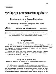 Verordnungsblatt für den Dienstbereich des K.K. Finanzministeriums für die im Reichsrate vertretenen Königreiche und Länder 18700514 Seite: 1