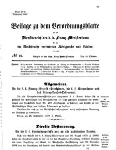 Verordnungsblatt für den Dienstbereich des K.K. Finanzministeriums für die im Reichsrate vertretenen Königreiche und Länder 18701010 Seite: 1