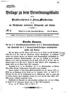 Verordnungsblatt für den Dienstbereich des K.K. Finanzministeriums für die im Reichsrate vertretenen Königreiche und Länder 18710228 Seite: 1