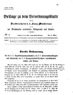 Verordnungsblatt für den Dienstbereich des K.K. Finanzministeriums für die im Reichsrate vertretenen Königreiche und Länder 18710331 Seite: 1