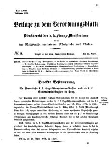 Verordnungsblatt für den Dienstbereich des K.K. Finanzministeriums für die im Reichsrate vertretenen Königreiche und Länder 18710422 Seite: 1