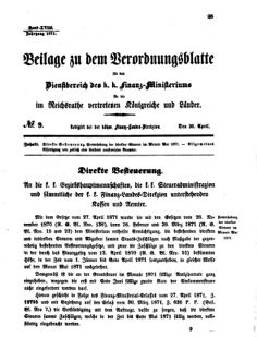 Verordnungsblatt für den Dienstbereich des K.K. Finanzministeriums für die im Reichsrate vertretenen Königreiche und Länder 18710430 Seite: 1