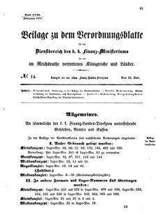 Verordnungsblatt für den Dienstbereich des K.K. Finanzministeriums für die im Reichsrate vertretenen Königreiche und Länder 18710725 Seite: 1