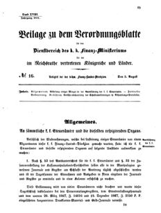 Verordnungsblatt für den Dienstbereich des K.K. Finanzministeriums für die im Reichsrate vertretenen Königreiche und Länder 18710805 Seite: 1