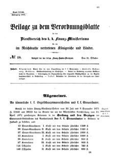 Verordnungsblatt für den Dienstbereich des K.K. Finanzministeriums für die im Reichsrate vertretenen Königreiche und Länder 18711021 Seite: 1