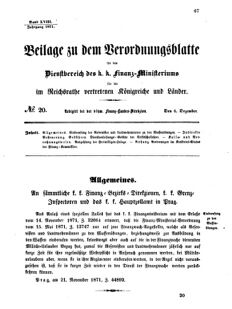 Verordnungsblatt für den Dienstbereich des K.K. Finanzministeriums für die im Reichsrate vertretenen Königreiche und Länder 18711206 Seite: 1