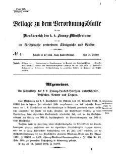 Verordnungsblatt für den Dienstbereich des K.K. Finanzministeriums für die im Reichsrate vertretenen Königreiche und Länder 18720124 Seite: 1