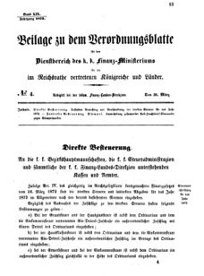 Verordnungsblatt für den Dienstbereich des K.K. Finanzministeriums für die im Reichsrate vertretenen Königreiche und Länder 18720330 Seite: 1