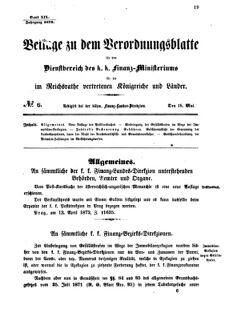 Verordnungsblatt für den Dienstbereich des K.K. Finanzministeriums für die im Reichsrate vertretenen Königreiche und Länder 18720518 Seite: 1