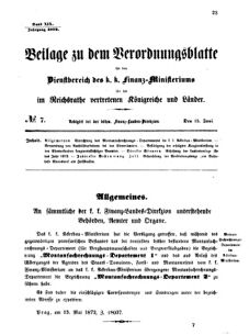 Verordnungsblatt für den Dienstbereich des K.K. Finanzministeriums für die im Reichsrate vertretenen Königreiche und Länder 18720615 Seite: 1