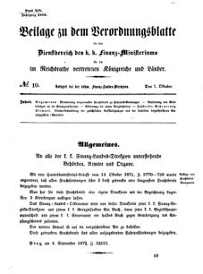 Verordnungsblatt für den Dienstbereich des K.K. Finanzministeriums für die im Reichsrate vertretenen Königreiche und Länder 18721007 Seite: 1