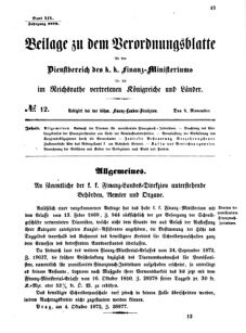 Verordnungsblatt für den Dienstbereich des K.K. Finanzministeriums für die im Reichsrate vertretenen Königreiche und Länder 18721108 Seite: 1