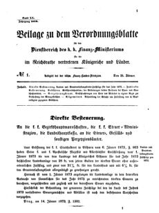 Verordnungsblatt für den Dienstbereich des K.K. Finanzministeriums für die im Reichsrate vertretenen Königreiche und Länder 18730125 Seite: 1