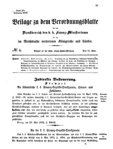 Verordnungsblatt für den Dienstbereich des K.K. Finanzministeriums für die im Reichsrate vertretenen Königreiche und Länder 18730613 Seite: 1