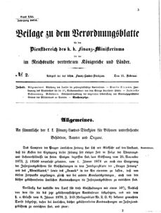 Verordnungsblatt für den Dienstbereich des K.K. Finanzministeriums für die im Reichsrate vertretenen Königreiche und Länder 18740211 Seite: 1