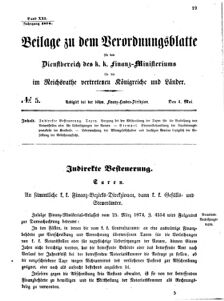 Verordnungsblatt für den Dienstbereich des K.K. Finanzministeriums für die im Reichsrate vertretenen Königreiche und Länder 18740504 Seite: 1