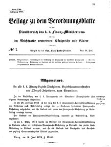 Verordnungsblatt für den Dienstbereich des K.K. Finanzministeriums für die im Reichsrate vertretenen Königreiche und Länder 18740714 Seite: 1