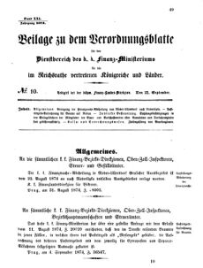 Verordnungsblatt für den Dienstbereich des K.K. Finanzministeriums für die im Reichsrate vertretenen Königreiche und Länder 18740922 Seite: 1